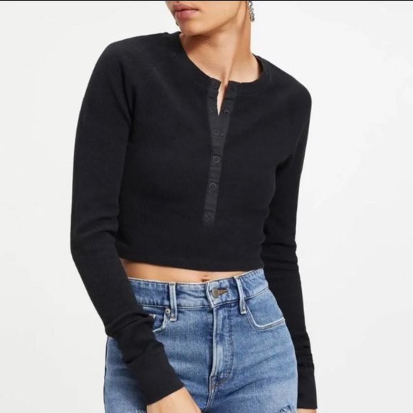 NWT Good American Thermal Raglan Top - Size 3 [Large] - Picture 1 of 6